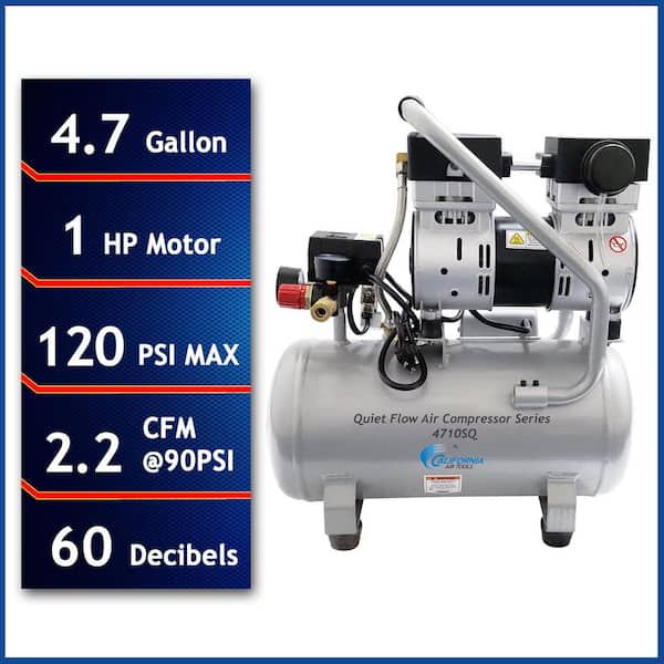 California Air Tools Quiet Flow 4.7 Gal. 1 Hp 120 PSI Steel Tank Electric Air Compressor with 25 ft. Air Hose w/2 Industrial Quick Connectors