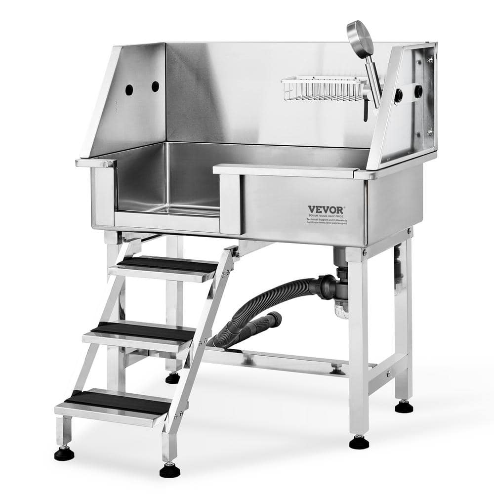 34-Inch Stainless Steel Pet Bath Tub with Ramp and Drawer
