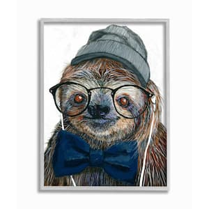"Modern Sloth Funny Animal Portrait Drawing" by Melissa Symons Framed Abstract Wall Art 11 in. x 14 in.
