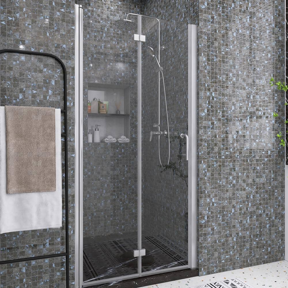 36'' Chrome Semi-Frameless Bi-Fold Shower Door with Clear Glass