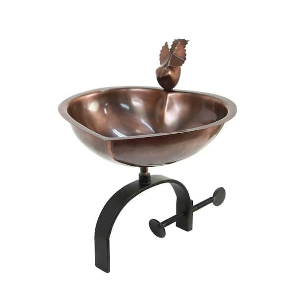 ACHLA DESIGNS 9 in. Dia, Antique Copper Heart Shaped Birdbath Bowl with Over Rail Bracket