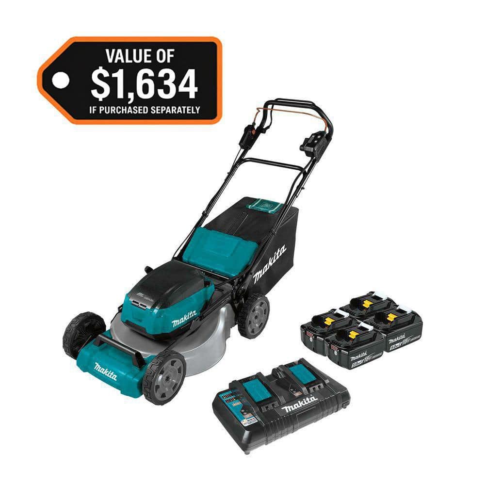 MAKITA 21 in. 18V X2 (36V) LXT Lithium-Ion Cordless Walk Behind Self Propelled Lawn Mower Kit with 4 Batteries (5.0 Ah) (XML08PT1)