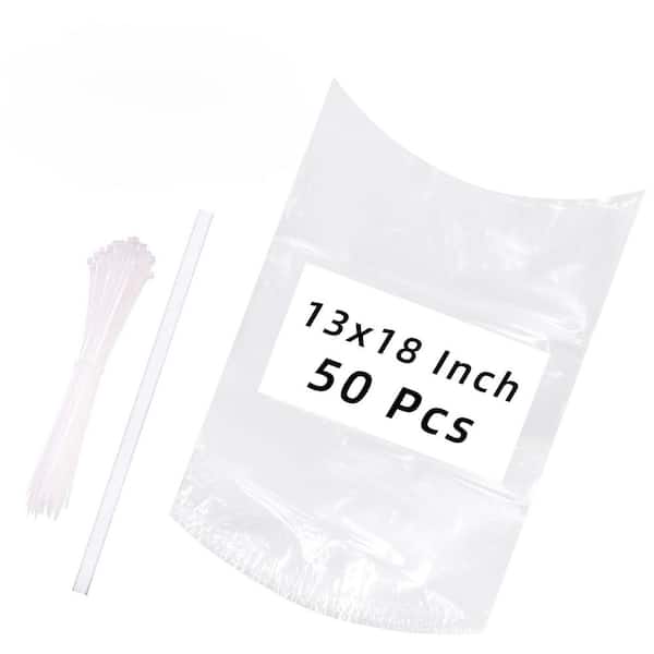 50-Pack 13 in. x 18 in. Clear Poultry Heat Shrink Wrap Freezer with 50 Zip Ties, Silicone Straw for Chickens
