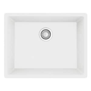 Quartz 24.38 in Single Bowl Undermount Kitchen Sink in White