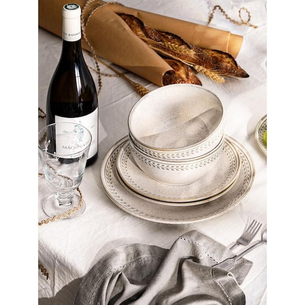 12-Piece Beige Ceramic Dinnerware Set Service for 4, Stoneware Dish Set, Chip Resistant, Microwave and Dishwasher Safe