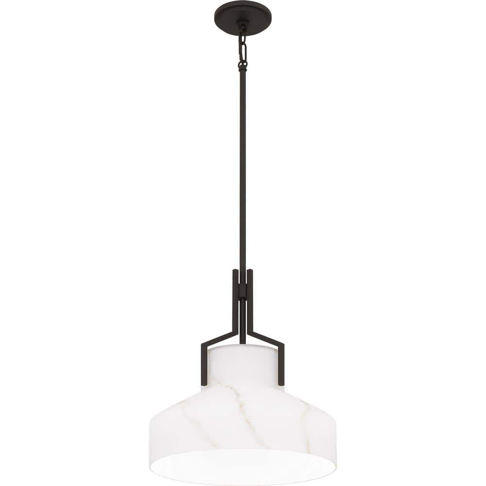 Brecken 16" Old Bronze Pendant Light with Alabaster Glass Shade