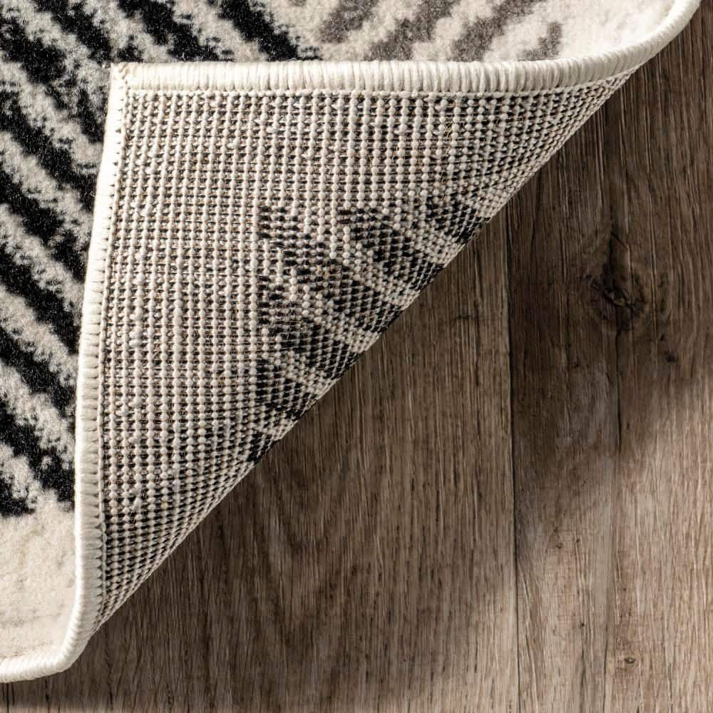 Gray and Black Striped Synthetic Rectangular Area Rug