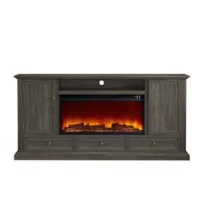 72 in. Farmhouse Wooden TV Stand with Electric Fireplace and 3 Drawers in Brown for TVs up to 70 in.