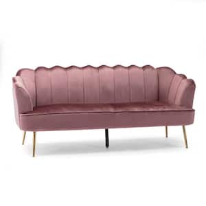 Thelen 76.25 in. Blush Pink and Gold Polyester 3-Seats Sofa
