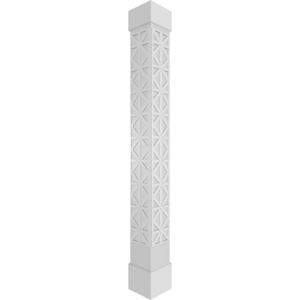 Ekena Millwork 9-5/8 in. x 8 ft. Premium Square Non-Tapered Imperial Fretwork PVC Column Wrap Kit with Standard Capital and Base