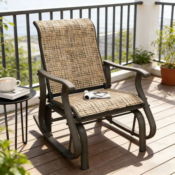 Metal Outdoor Garden Glider Chair w/ Steel Frame and Mesh Fabric