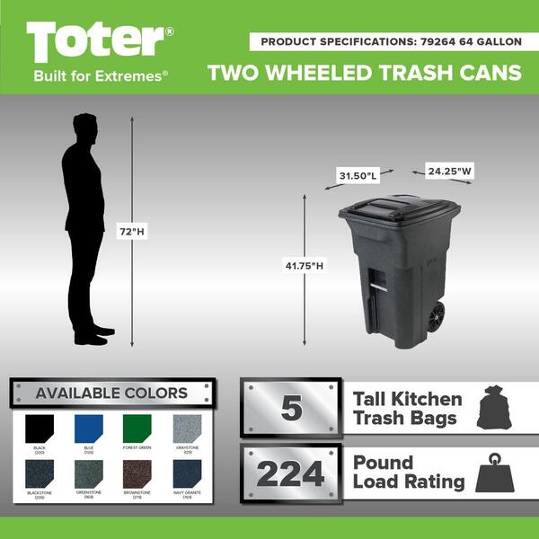 64 Gal Black Outdoor Trash Can With Wheels And Attached Lid R20 The Home Depot