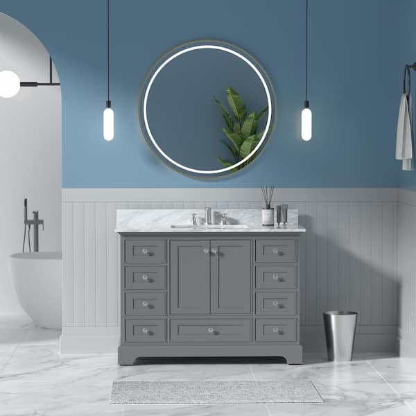 SJ STAR&JANE Kiele 48 in. W x 22 in. D x 34 in. H Bath Vanity in Grey with Venato Carrara Top with Basin