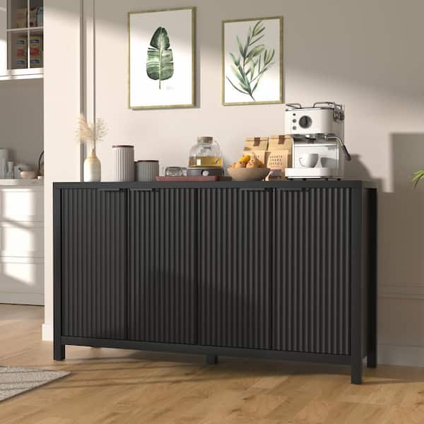 VEIKOUS Black Particle Board 55 in. Buffet Sideboard Dining Table with Adjustable Shelves