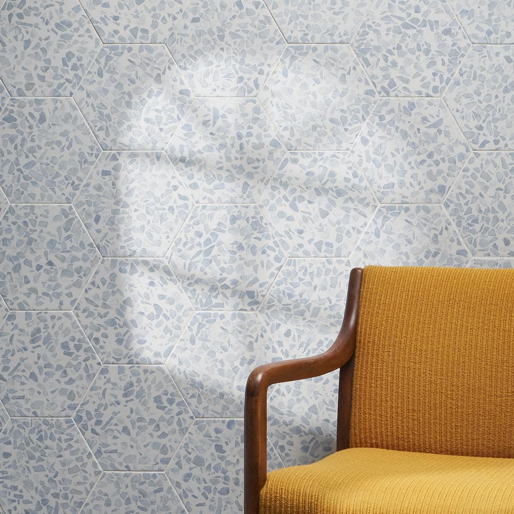 Fusion Hex Blue Terrazzo Matte Porcelain Floor and Wall Tile