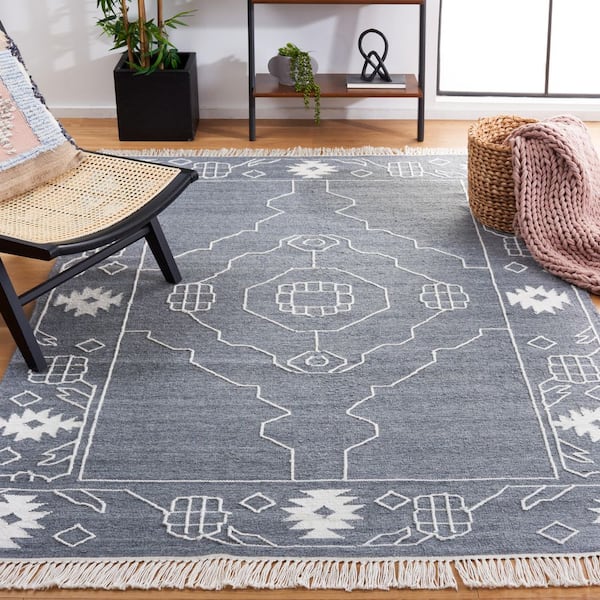 Kilim 5 x 8 Dark Gray/Ivory Tribal Area Rug