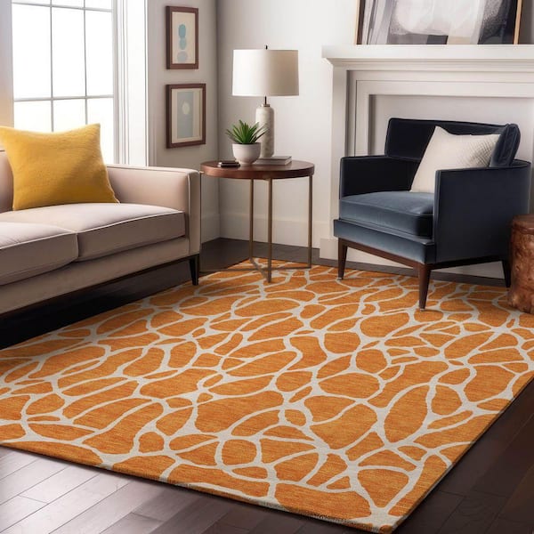 Mayfield Premium Machine Washable Abstract AMF1024 Orange 10 ft. x 14 ft. Area Rug