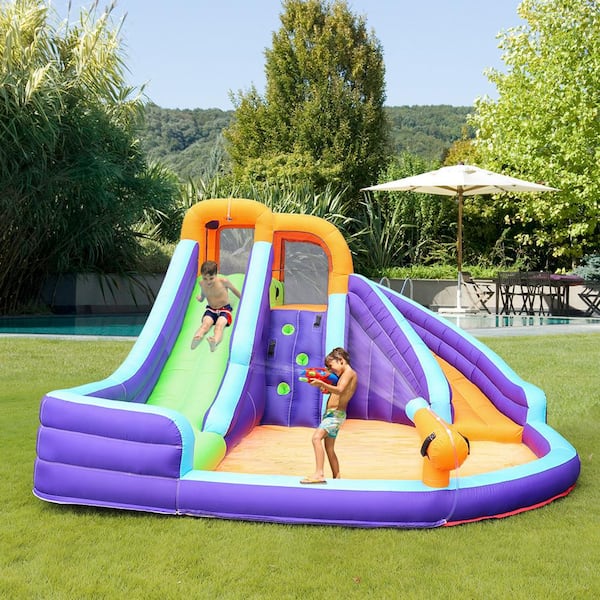 Large Kids Inflatable Water Park with Slide Pool Climbing Wall & Spray Cannon 