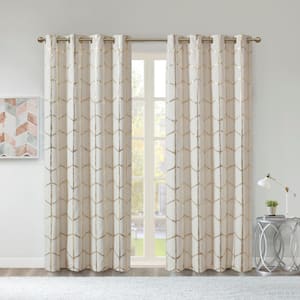 Khloe Ivory/Gold Sheer 50 in. W x 84 in. L Blackout Curtain (Set of 2)