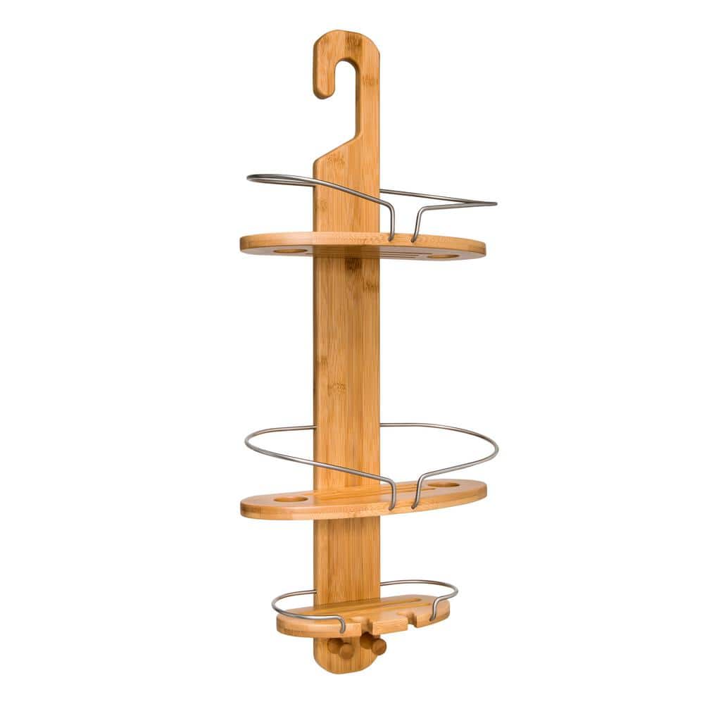 Bamboo Hanging Shower Caddy Rustproof Natural Bamboo Over The