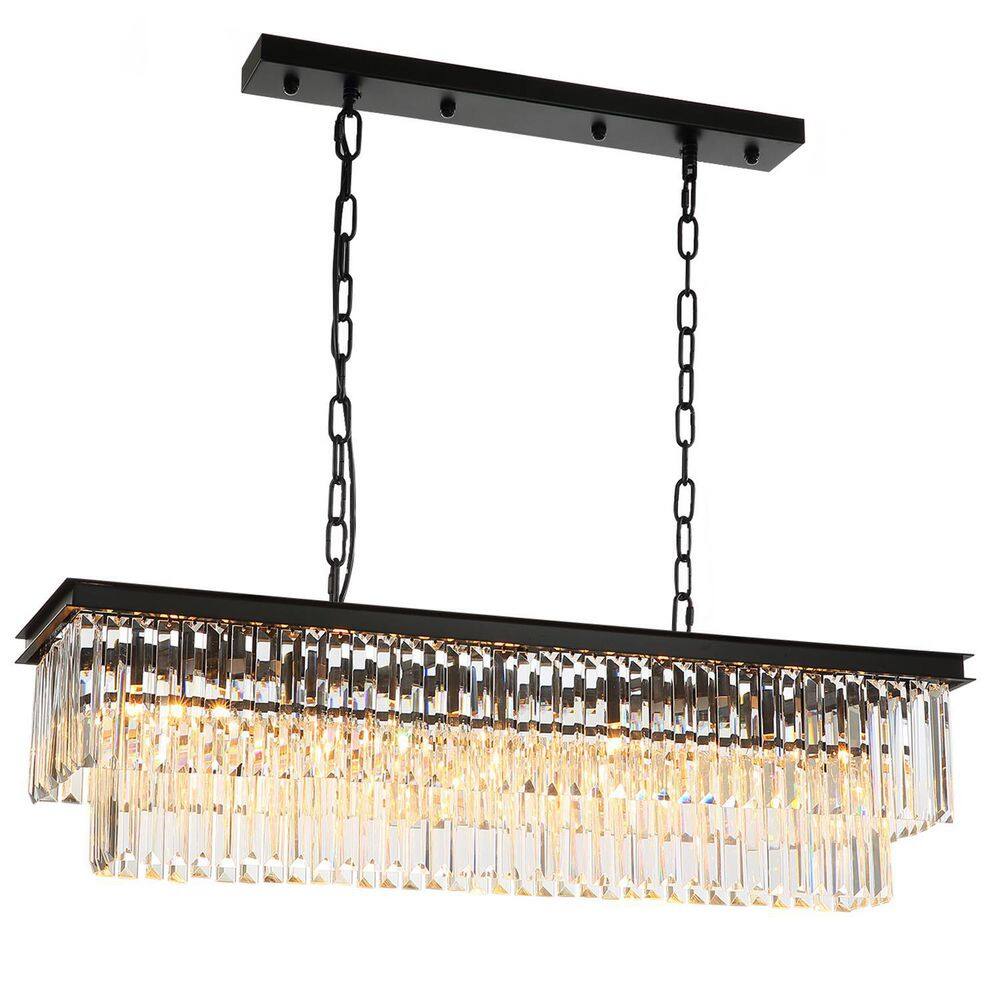 RICHARDERY 40 in. Farmhouse 7-Light Black Crystal Chandelier Rectangle ...