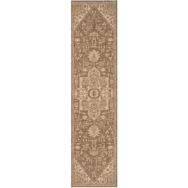 Beach House Cream/Beige 2 ft. x 12 ft. Kilim Floral Indoor/Outdoor Patio  Runner Rug