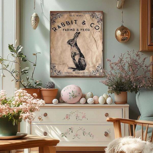Easter Canvas Wall Art, Vintage Rabbit Farm Pictures Print Framed