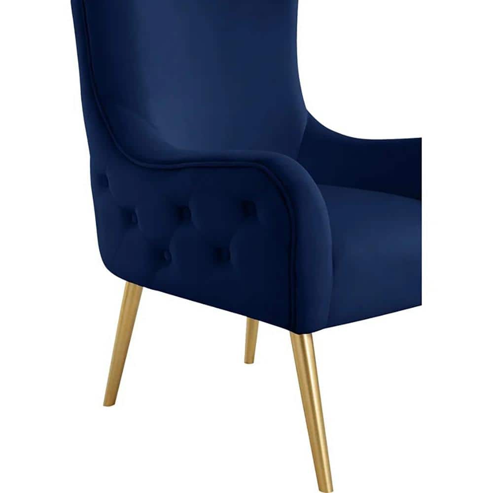 Regal Navy Tufted Velvet High Back Accent Chair with Gold Chrome Legs
