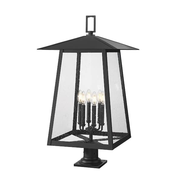 Unbranded Rainer 33.5 in. 6-Light Black Aluminum Hardwired Outdoor Marine Grade Pier Mount-Light with no bulbs included
