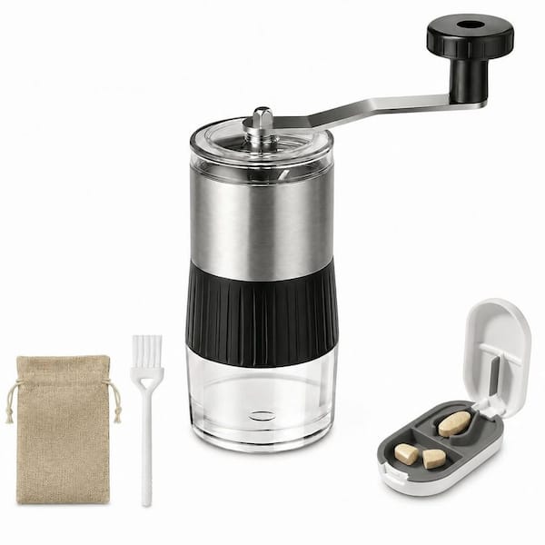 Stainless Steel Pill Crusher Grinder with Ergonomic Crank Handle Grinds Multiple Tablets to Fine Powder for Home