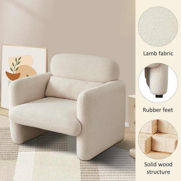 Lamb Fleece Fabric Upholstered Sofa, Modern Loveseat Couch with Support  Pillow for Apartment, Office, Living Room, Bedroom, Tool-Free Assembly,  59, Beige 