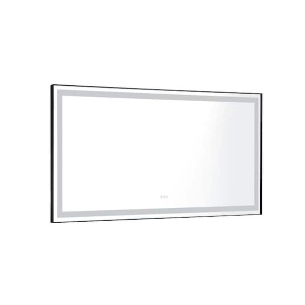 Unbranded 84 in. W x 36 in. H Single Rectangular Framed Wall-Mounted Bathroom Vanity Mirror with LED Light in White