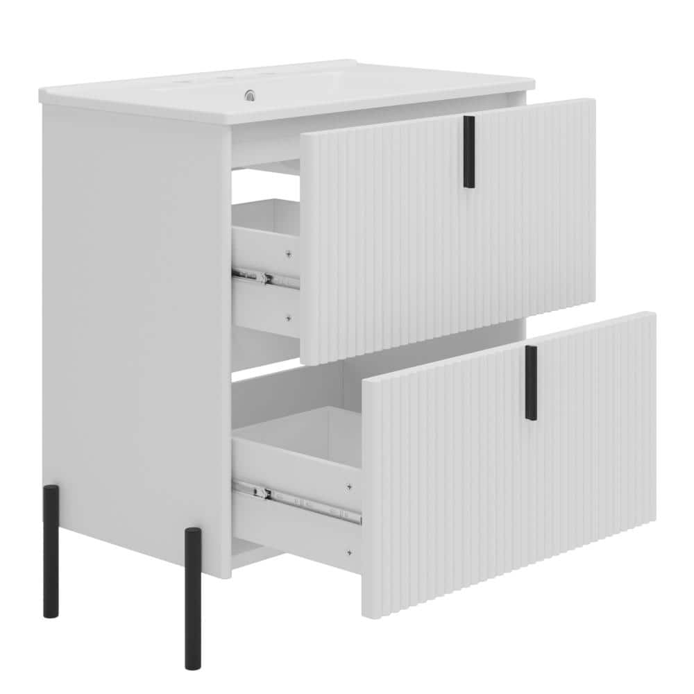 30 in. W x 18.25 in. D x 34 in. H Freestanding Bath Vanity in White with White Ceramic Top(Unassembled) price history on PriceWatchPro