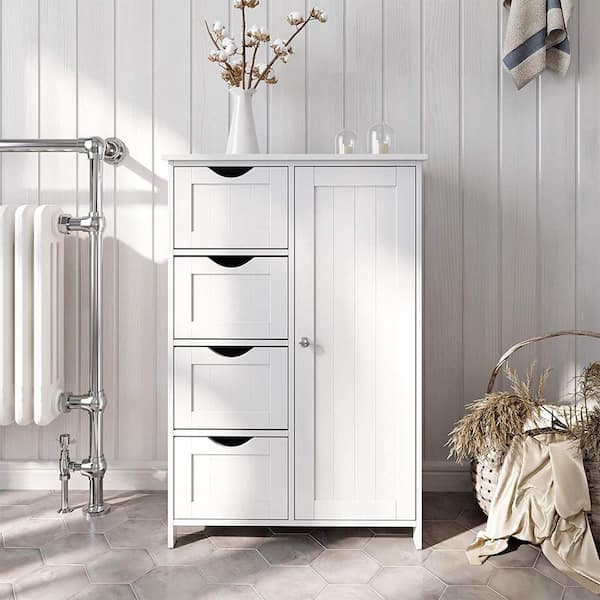 Aiho 33 inch Small Bathroom Cabinets Freestanding with 4 Drawers - White, Size: 11.8 x 11.8 x 33.5