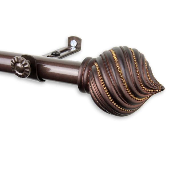 Rod Desyne 48 in. - 84 in. Telescoping Single Curtain Rod Kit in Cocoa with Bisque Finial