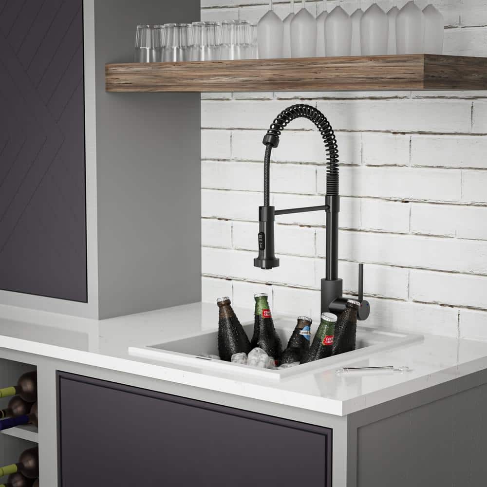 White Quartz Composite Single Bowl Drop-In Kitchen Sink