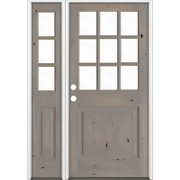 Krosswood Doors 50 in. x 80 in. Knotty Alder 2 Panel Right-Hand/Inswing Clear Glass Grey Stain Wood Prehung Front Door w/Left Sidelite