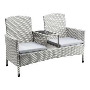 Brandywine Gray and White 1-Piece Aluminum Patio Conversation Set with Light Gray Cushions