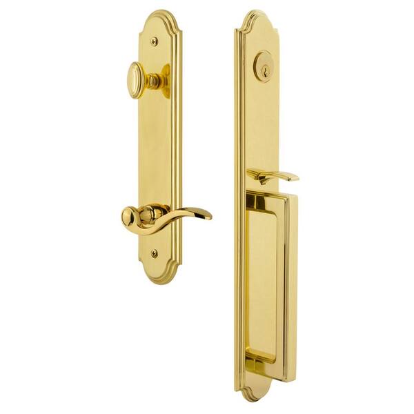 Grandeur Arc Lifetime Brass 1-Piece Door Handleset with D Grip and Bellagio Lever - Right Handed
