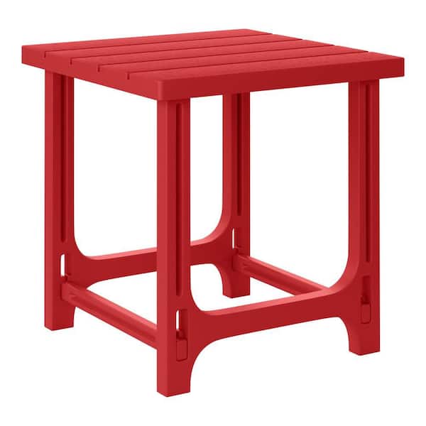 Coastline 18 in. Wide Red Poly Plastic Fade Resistant Outdoor Patio Square Adirondack Side Table