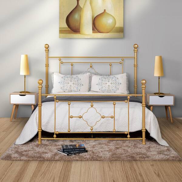 Bed Frame Metal Platform, Gold Iron Bed Frame Queen