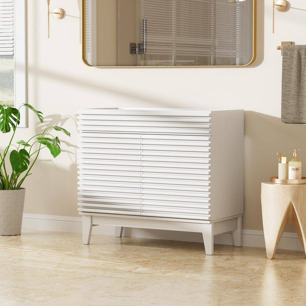 36" White MDF Freestanding Bathroom Cabinet Vanity with Storage