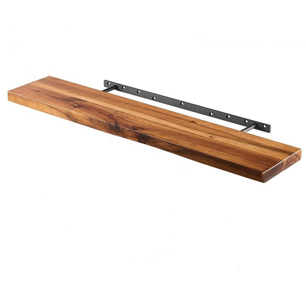 36 in. W x 7 in. D Rustic Brown Wood Decorative Wall Shelf (Set of
