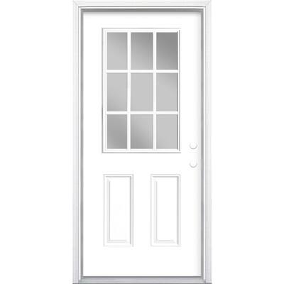36 in. x 80 in. 9-Lite Right-Hand Inswing Ultra White Painted Steel Prehung Front Exterior Door with Brickmold