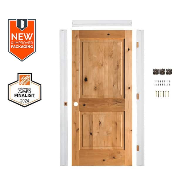 Krosswood Doors Assembly Required 24 in. x 80 in. Knotty Alder Square Top Right-Hand Clear Stain Interior Door Kit w/Separate Jamb