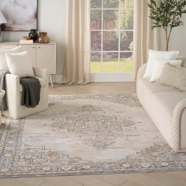 Heirloom Blend Ivory Charcoal 4 ft. x 6 ft. Center medallion Traditional Area Rug