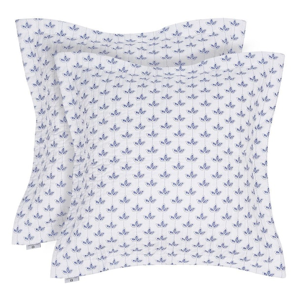 LEVTEX HOME Linnea Blue Leaf Quilted Cotton Euro Sham (Set of 2)