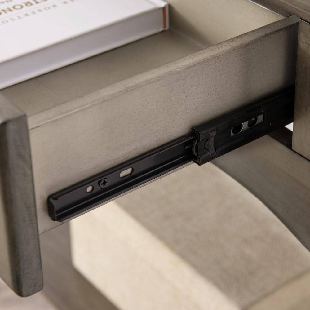 Gray Solid Wood Hall Console Table with Drawer and Shelf