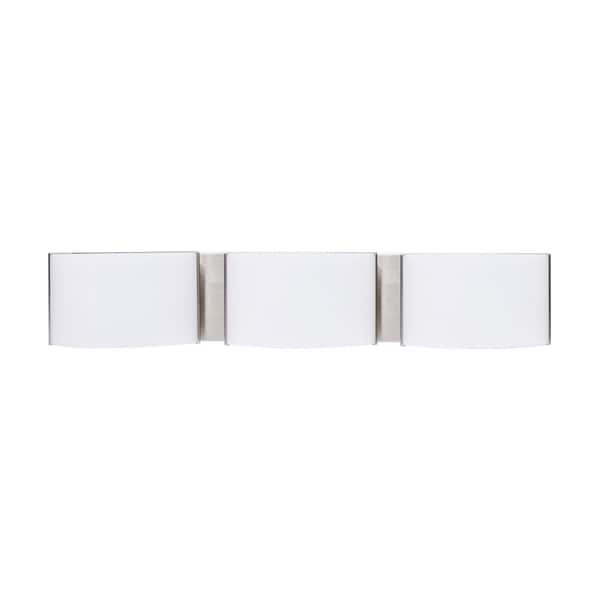 23 in. 3-Light Brushed Nickel Integrated LED Bathroom Decorative Vanity Light With Frosted Shade