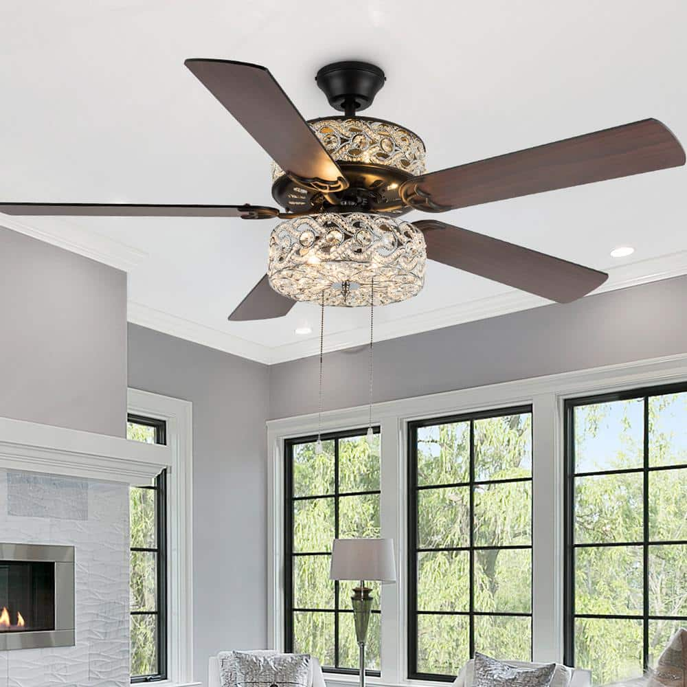 52'' LED Double Lit Ceiling Fan with Remote Control and Geometric Crystal  Shade